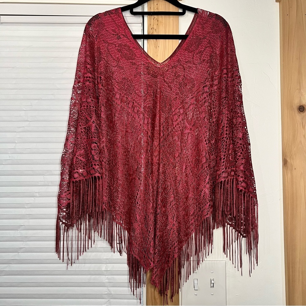Unbranded metallic rose gold pink delicate lace embroidered fringe poncho